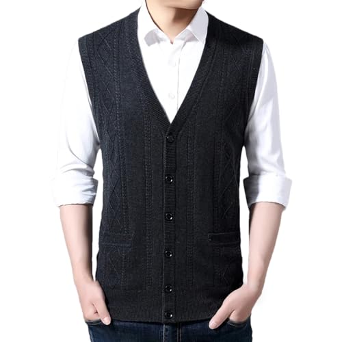 Mens Wool Knitted Vest Cardigan Winter Fall Sleeveless Sweaters V-Neck Single-Breasted Waistcoat