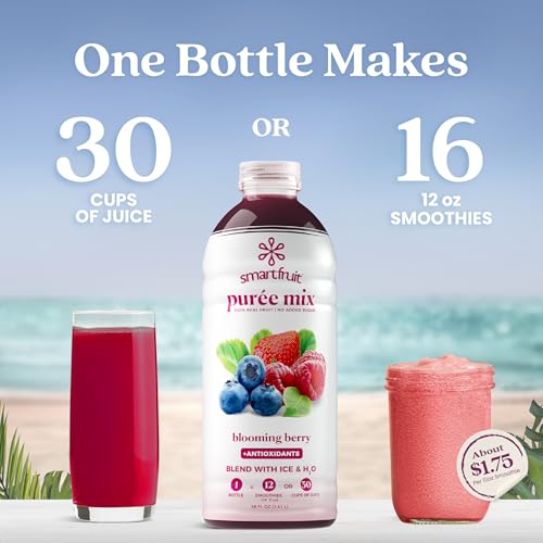 Image of Smartfruit Blooming Berry + Antioxidants - 100% Real Fruit Puree with Strawberries, Blueberries, Raspberries - Great for Smoothies, Juice, Yogurt, Cocktails, Teas - High in Vitamin A & C - 2-Pk, 48oz Each