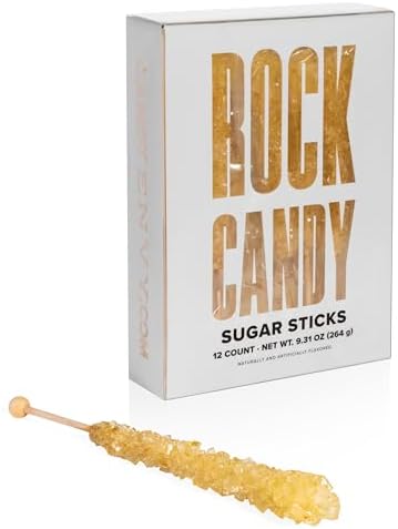 Gold Rock Candy Sugar Sticks - Original Sugar Flavored - 12 Individually Wrapped Gold Candy