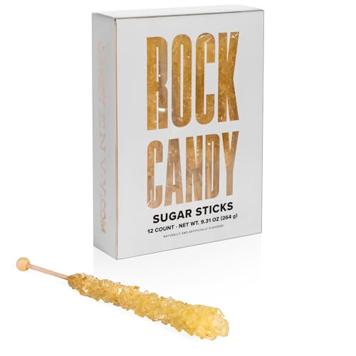 Gold Rock Candy Sugar Sticks - Original Sugar Flavored - 12 Individually Wrapped Gold Candy