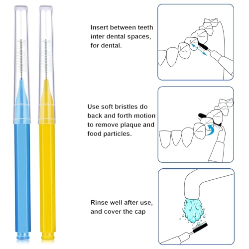 Image of Patelai 100 Pieces Braces Dental Brush for Cleaner Interdental Toothpick Dental Tooth Flossing Head Oral Hygiene Flosser Toothpick Cleaners Tooth Tool(Blue, Yellow,Multiple Sizes)