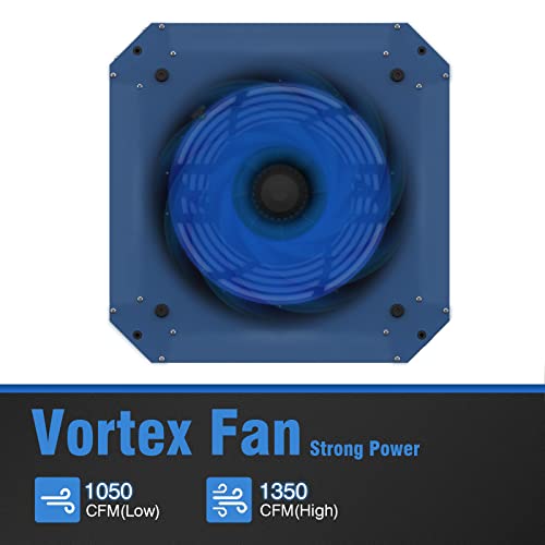 Denwenny 360° Air Filtration System Woodworking - 1050/1350 CFM, with Remote Control and Strong Vortex Fan, Shop Air Filtration for Garage, Work Shop, Dust Collection System, Blue, Kingmaster F12