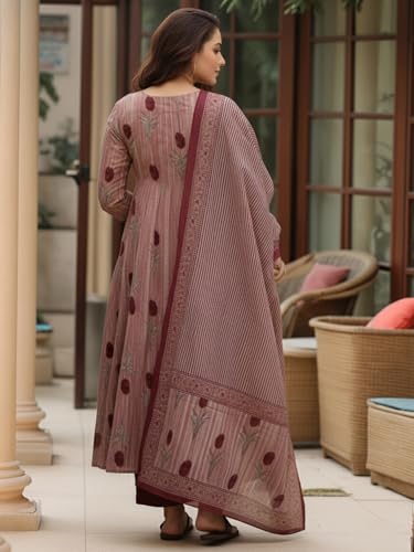 Image of GoSriKi Women's Rayon Viscose Printed Anarkali Kurta with Pant and Dupatta Set | Flared Ethnic Kurta Set for Women | Comfortable Traditional for Festive, Casual and Daily Use