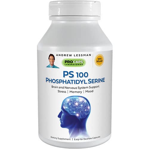ANDREW LESSMAN PS 100 Phosphatidyl Serine 60 Capsules – Supports Mental Clarity, Positive Mood, Memory, Cognitive Function. Essential for Neurotransmitter Production and Release. No Additives