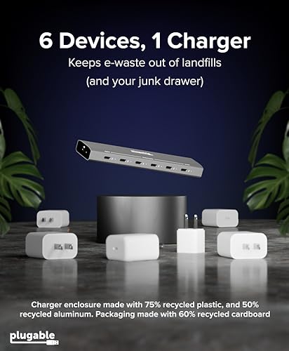 Station de charge USB C 6 ports multiprise chargeur rapide universel Plugable - 7