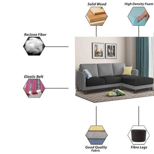 Image of Baloney RHS 4 Seater L Shape Sofa Set for Living Room (Black Grey Fabric) Premium Fabric Sofa