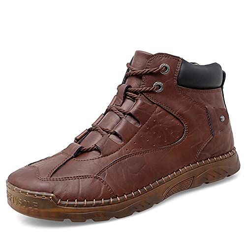 ReverseClock botas de Chelsea para hombre Botas de cuero con cordones botines de trabajo plano botas casuales para caminar (marrón,45,45) Cover
