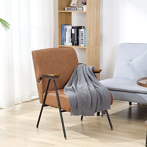 Flamingocasa Modern Accent Chairs With Upholstered, For Bedroom Relaxing Room, Living Room, Reception Room, Metal Legs, Brown #TOP3