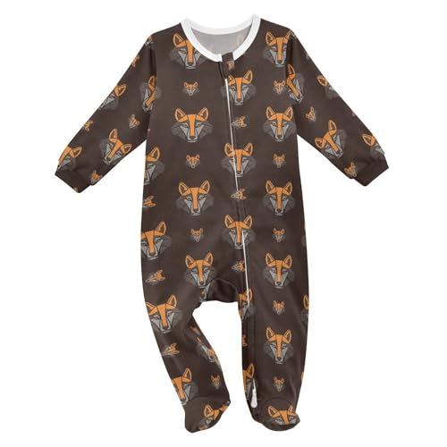 Emelivor Wolf Fox Black Newborn Baby One-Piece Sleepers Long Sleeve Footed Pjs for Girl Boy Kids