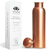 Otiem 100 Pure Copper Water Bottle 34 Oz Copper Bottle Water with Lid - Ayurvedic Copper Water Bottle - Copper Water Vessel - Drink More Water Bottle - Large -Leak Proof - Smooth Finish