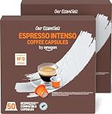 by Amazon Espresso Intenso Cápsulas de café compatibles con Nespresso, Tueste oscuro, 50 unidad, Paquete de 2 - Certificado Rainforest Alliance