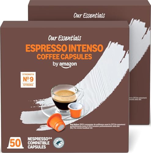by Amazon Capsules de café Espresso Intenso compatibles Nespresso, Torréfaction Foncée, 100 unité (2 lot de 50) - Certifié Rainforest Alliance