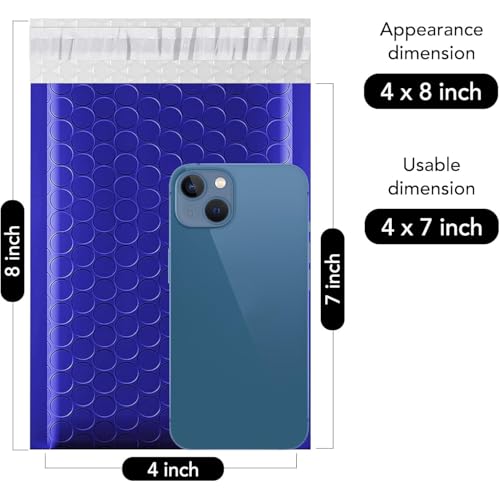 Image of Fuxury Bubble Mailers 4x8 inch 200 Pack Waterproof Padded Envelopes Self Seal Bubble Envelopes Padded Mailers for Small Business Envelope Mailers Usable Size 4x7 Royal Blue