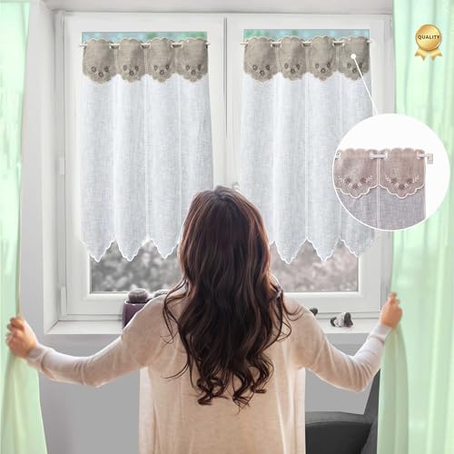 Facilcasa Cortina De Gasa, A Rayas Semitransparente,Con Cortina De Cenefa De Ventana Bordado De Flores, Paneles De Tul Para Ventana, Para Dormitorio, Estudio, Baño, Cocina 1x Alt. 150 X 60 Facilcasa Cortina De Gasa, A Rayas Semitransparente,Con Cortina De Cenefa De Ventana Bordado De Flores, Paneles De Tul Para Ventana, Para Dormitorio, Estudio, Baño, Cocina 1x Alt. 150 X 60