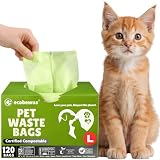 Certified Compostable Cat Litter Waste Bags, BPI Certified (120 Count) 16' x 12', Unscented Pet Waste Bags, Made with Plant-Based Materials