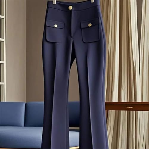 Women High Waist Casual Suit Pant Office Lady Fashion Flared Pants Wide Leg Vintage Slim Trousers3