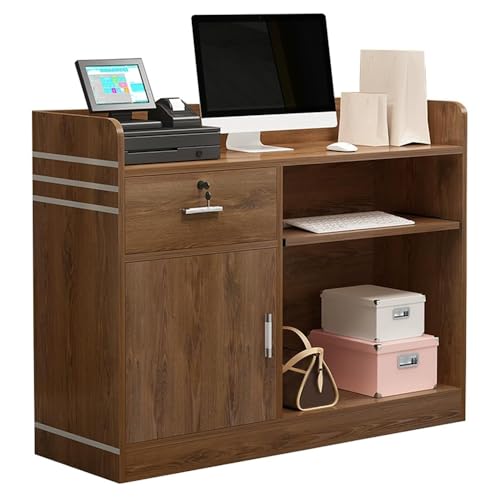 レジカウンター 受付カウンター 木製 小規模店舗 美容室 アパレルショップ ヘアサロン オフィス 大容量収納 レジデスク 受付台 業務用 キャッシャーデスク(ブラウン,120cm)