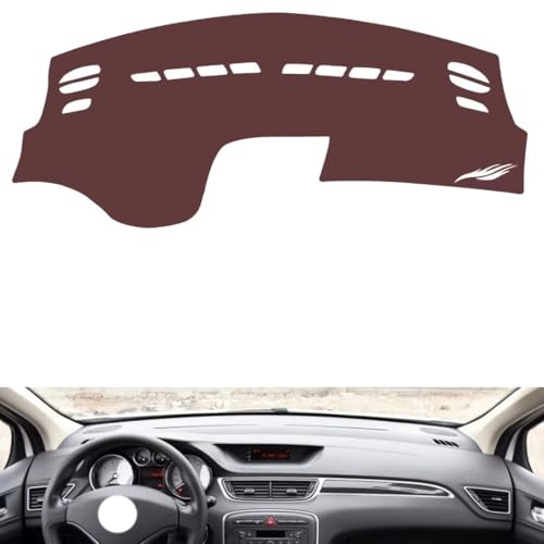 Anti-Slip Sun-Proof Dashboard Cover Compatible with Peugeot 308 2012-2014, Premium Leather (Brown)