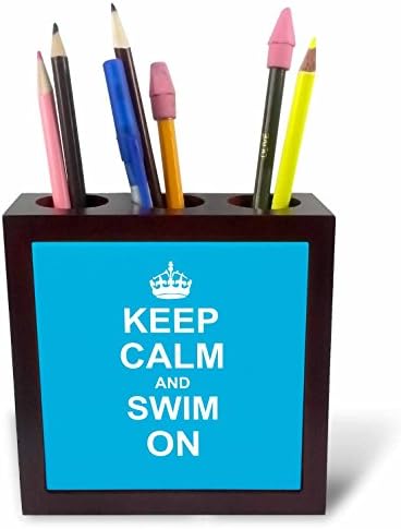 3dRose Keep Calm and Swim on - blue carry on swimming - hobby or pro Swimmer gifts - pool fun funny humor 5 inch tile pen holder image 4