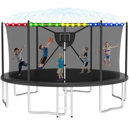 2025 Upgrade 1500LBS Outdoor Tranpoline for Kids and Adults 【Easy to Install & Built to Last】 10FT 12FT 14FT 16FT Recreational Tranpolines with Net, Basketball Hoop and Ladder, ASTM Approved