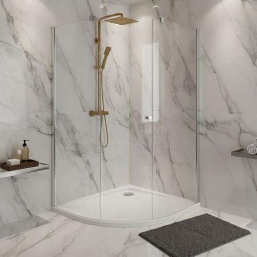 Plato de ducha de restylon 80x80 cm color blanco forma curva - Flat | BuyBath