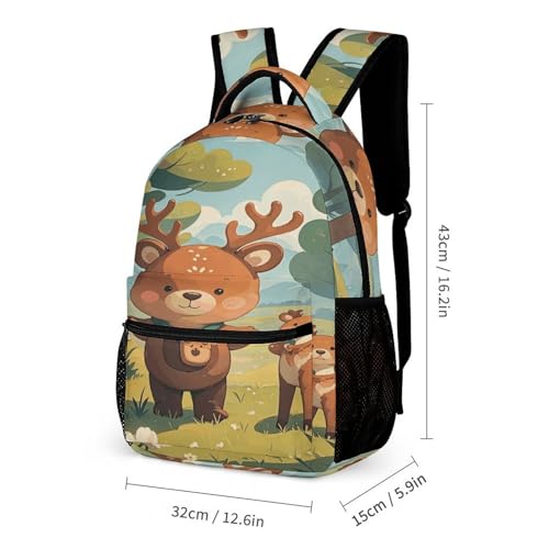 3Pcs Backpack Sets Country Style Bear Deer Print Travel Daypack 3 in 1 Lightweight Backpack Set with Lunch Bag And Cosmetic Bag2