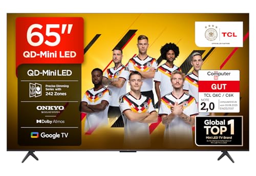 TCL 65 Zoll 65Q6C QLED Mini LED Fernseher, 4K HDR Premium, Dolby Vision IQ & Atmos, Onkyo 2.1, Smart Google TV, 144Hz Motion Clarity Pro, AMD FreeSync Premium Pro, HDMI 2.1, AirPlay 2
