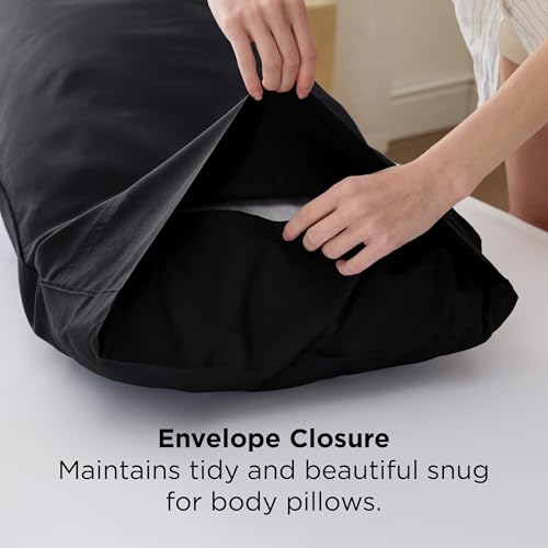 Image of Bedsure PureWoven Body Long Pillowcase, 100% Rayon Derived from Bamboo | Cooling Pillow Case, Similar to Silk Pillow Cover with Envelope Closure, Room Decor Gift, Black, 20x54 Inches, 1 Pack