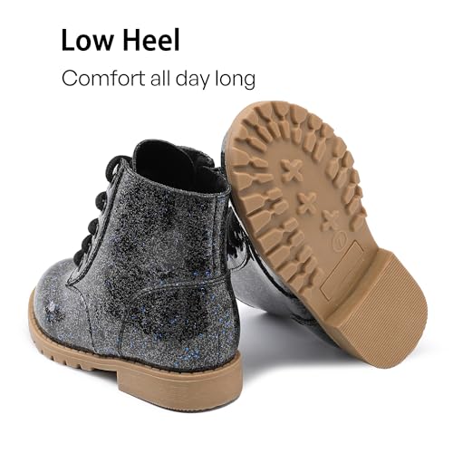 Girls Glitter Ankle Boots Side Zipper Combat Shoes with Lace Up for Toddler/Little Kid/Big Kid4
