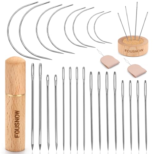 Agujas de coser de cuero FOUSNOW con hilos y enhebradores