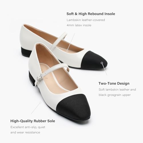Image of Women's Comfortable Leather Mary Jane Flats Walking Shoes Cute Business Casual Dress Work Shoes