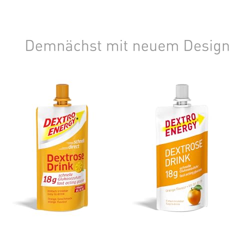 DEXTRO ENERGY DEXTROSE DRINK ORANGE -16x50ml (16er Pack) - flüssiger Traubenzucker für Zuckerhaushalt, 24g schnell verfügbare Kohlenhydrate für Ausflüge, Arbeit oder Lernen