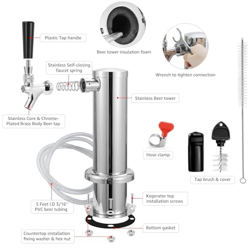 MRbrew Single Tap Draft Beer Tower, Support Countertop and Kegerator Installation, Stainless Core Beer Faucet Stainless Steel 3'' Flange Brewing Tower Dispenser Kit with Self-Closing Faucet Spring by MRbrew - Image 2