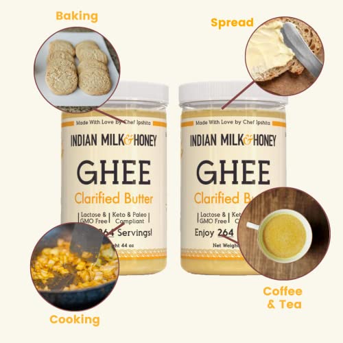 Classic Ghee Butter, Grass-Fed By Indian Milk & Honey, 44 Oz X 2 (Twin Pack) With 264 Servings Each| Handmade & Locally Sourced Ghee Clarified Butter | Lactose, Gluten & Casein Free | Ghee In Recyclable Pet Jars (44 Oz Twin) #TOP4