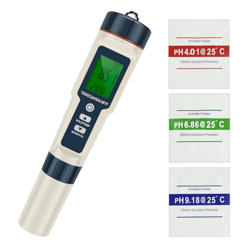 Termômetro 5 em 1 PH/TDS/EC/Salinidade/Visor LCD, Medidor de PH, Testador Digital, Design de Retroiluminação de Alta Precisão, Medidor de Salinidade da Água com Compensação de Temperatura para Piscina