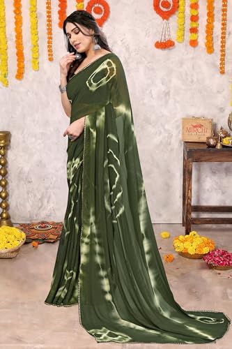 Image of MIRCHI FASHION Women Saree Shibori Print Chiffon | Elegant Festive and Functional Sari for All-Day Comfort with Matching Blouse