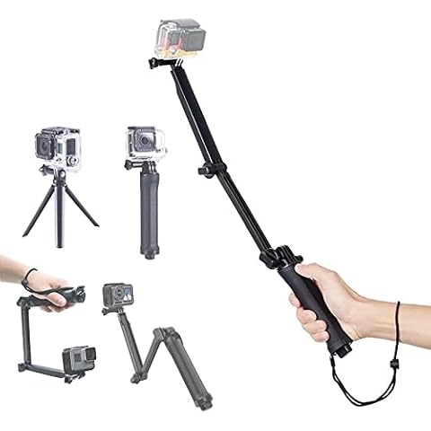 Foldable Selfie Stick with Tripod for Gopro, 3-Section Detachable Adjustable Folding Selfie Stick, All in One Mini Tripod Extension Rod Monopod Suitable for Gopro8/7/9, for Xiaoyi Sports Camera Cover