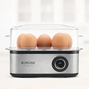 Borosil Electric Egg Boiler, 8 Egg Capacity, For Hard, Soft, Medium Boiled Eggs, Steamed Vegetables, Transparent Lid, Stainless Steel Exterior (500 Watts)