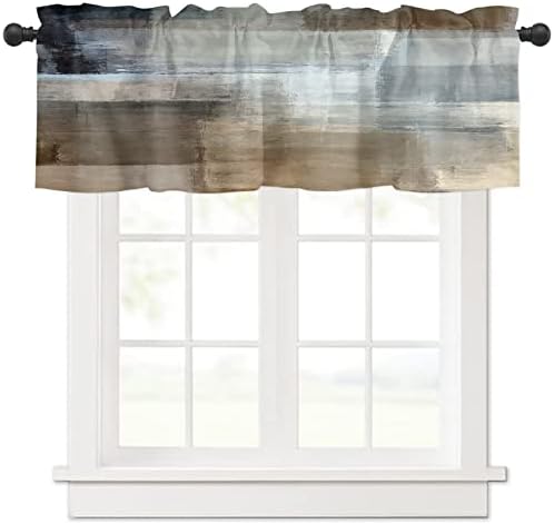 Brown Graffiti Art Valances for Windows Brown Gray White Oil Painting Art Abstract Rod Pocket Short Window Valance Curtains Home Decor Window Treatment for Kitchen Living Room Bedroom 54x18in