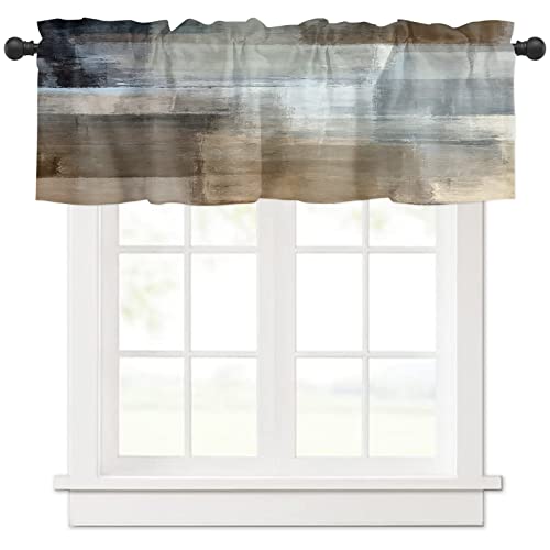Brown Graffiti Art Valances For Windows Brown Gray White Oil Painting Art Abstract Rod Pocket Short Window Valance Curtains Home Decor Window Treatment For Kitchen Living Room Bedroom 54X18In #TOP25