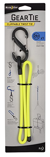 Nite Ize Gear Tie Clippable, The Original Reusable Rubber Twist Tie with A Convenient S-Biner Clip for Hanging + Organizing, 24-Inch, Neon Yellow