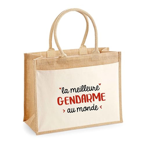Sac cabas en jute pour gendarme avec poche avant