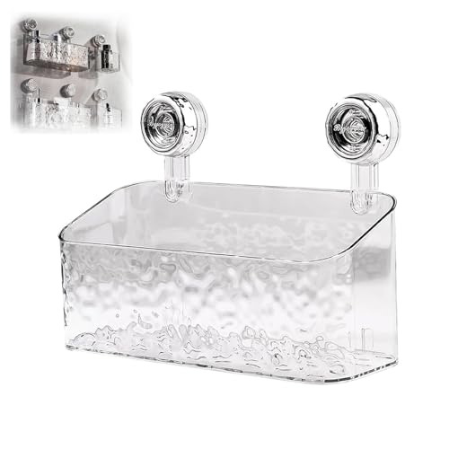 JoocLA Luxury Style Glacier Pattern Suction Cup Shower Caddy, Shower Dispenser Soap Organizer, Suction Cup Shelf (Transparent L)