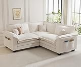 KKL V-Shaped Modular Sectional Sofa, 3 Seater Cloud Couch, Chenille Sectional Couches for Living Room, Apartment, Beige