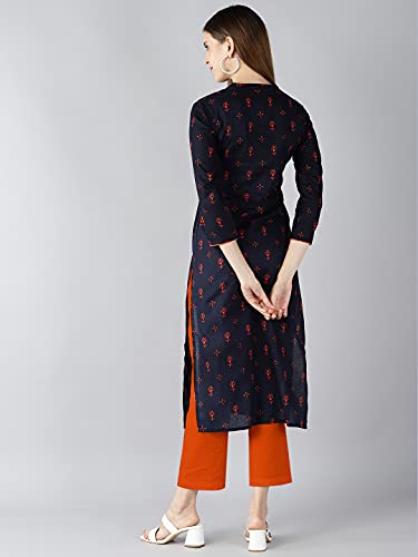 Image of Vaamsi Women's Cotton Floral Printed Straight Kurta (VCK8122 Blue)