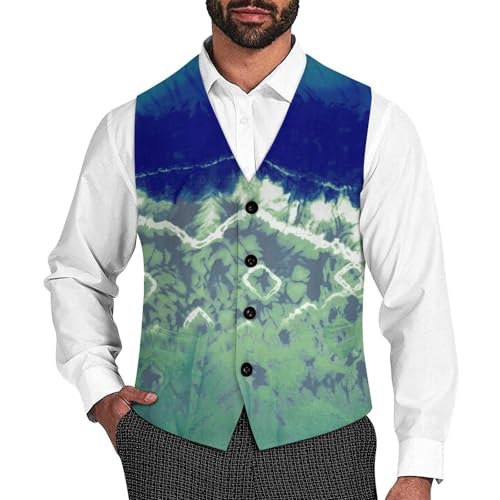 Blue And Green Tie-dye Men's Suit Vest Slim Fit V-Ncek Waistcoat Business Casual Vest