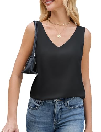 Image of JTD Womens Silk Satin Tank Tops V Neck Dressy Casual Sleeveless Blouses Cami Camisole Summer Basic Tank Shirt