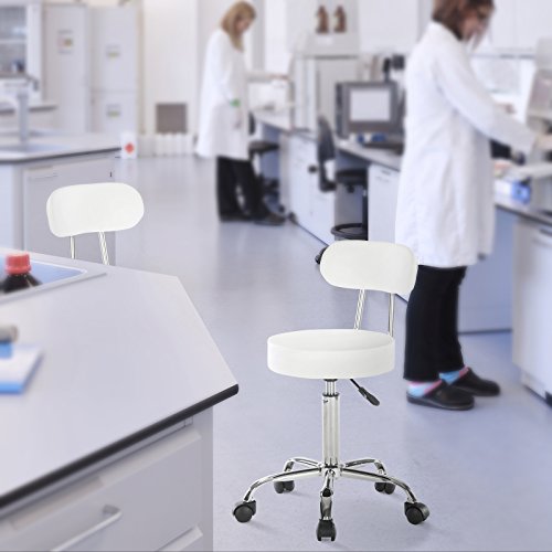 Artechworks Adjustable Rolling Swivel Massage Stool For Salon Spa Tattoo Facial Medical Office Chairs With Backrest Wheels And Metal Plate Frame White (1 Pcs) #TOP2
