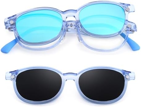EYEBUDDY Kids Magnetic Clip-On Sunglasses, UV Polarized Sunglasses for Boys and Girls (1 Frame+2pc Magnetic Lens Holders)