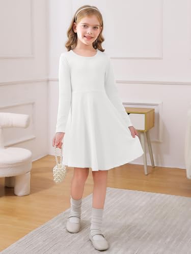 Haloumoning Girls Long Sleeve Skater Dress Kids Casual Crewneck A-Line Flowy Fall Dresses 5-14 Years4